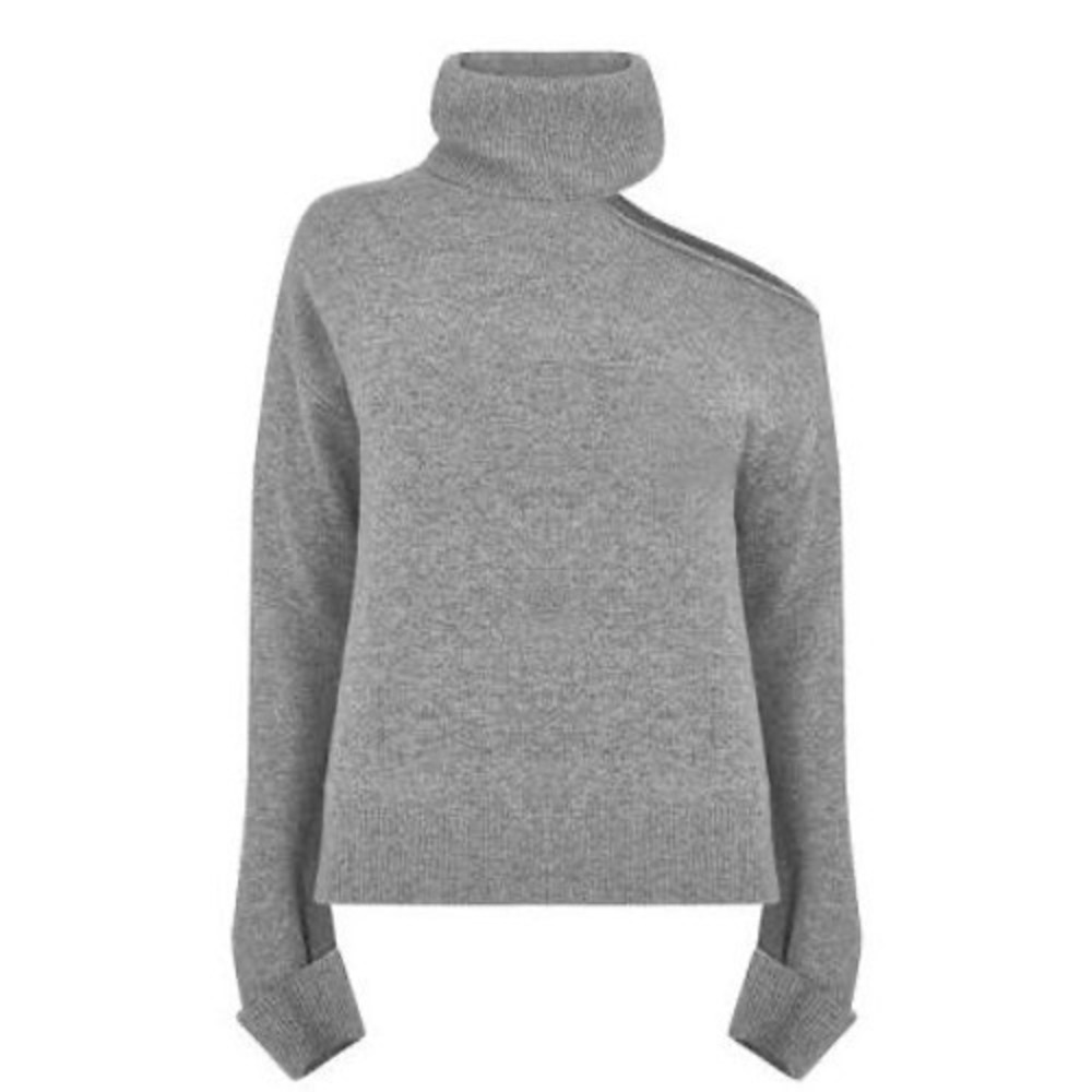 Paige Raundi Cold Shoulder Turtleneck Wool Blend Sweater‎ Medium Heather Grey